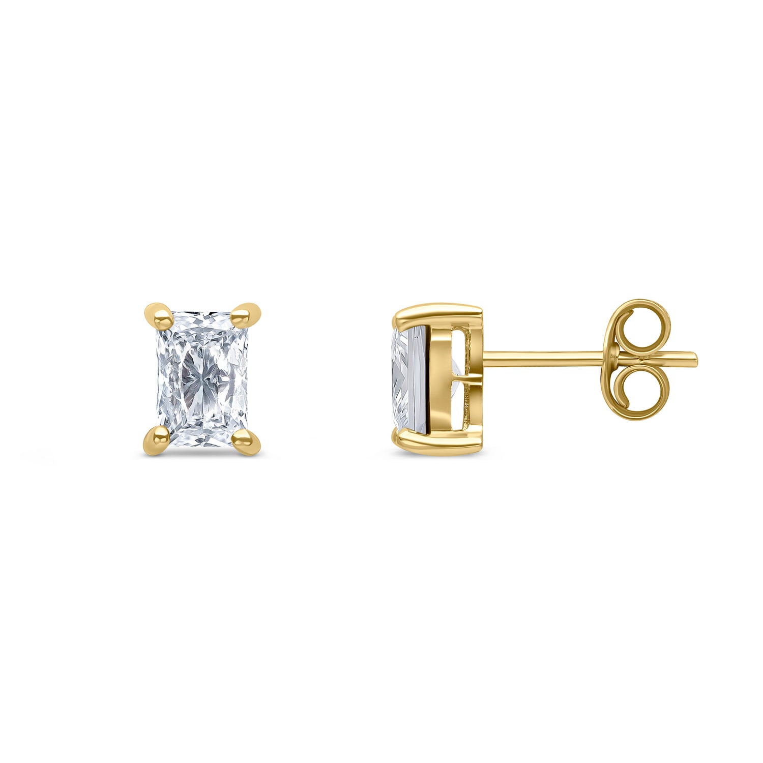 9ct Yellow Gold Octagon Cubic Zirconia CZ Claw Stud Earrings – 6x4mm