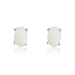 9ct White Gold Oval Natural Opal Stud Earrings — 6x4mm