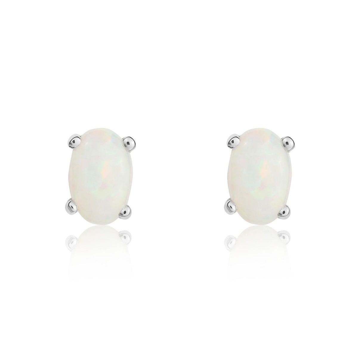 9ct White Gold Oval Natural Opal Stud Earrings — 6x4mm