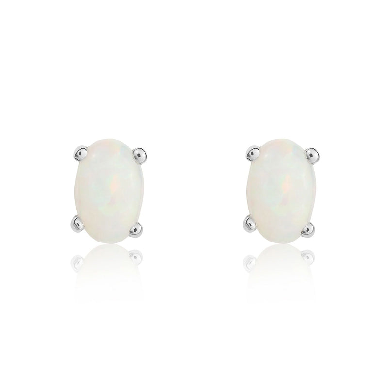9ct White Gold Oval Natural Opal Stud Earrings — 6x4mm