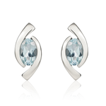 9ct White Gold Oval Natural Aquamarine 'Eye' Stud Earrings — 6x4mm