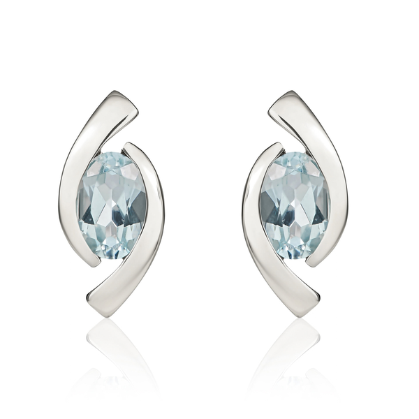 9ct White Gold Oval Natural Aquamarine 'Eye' Stud Earrings — 6x4mm