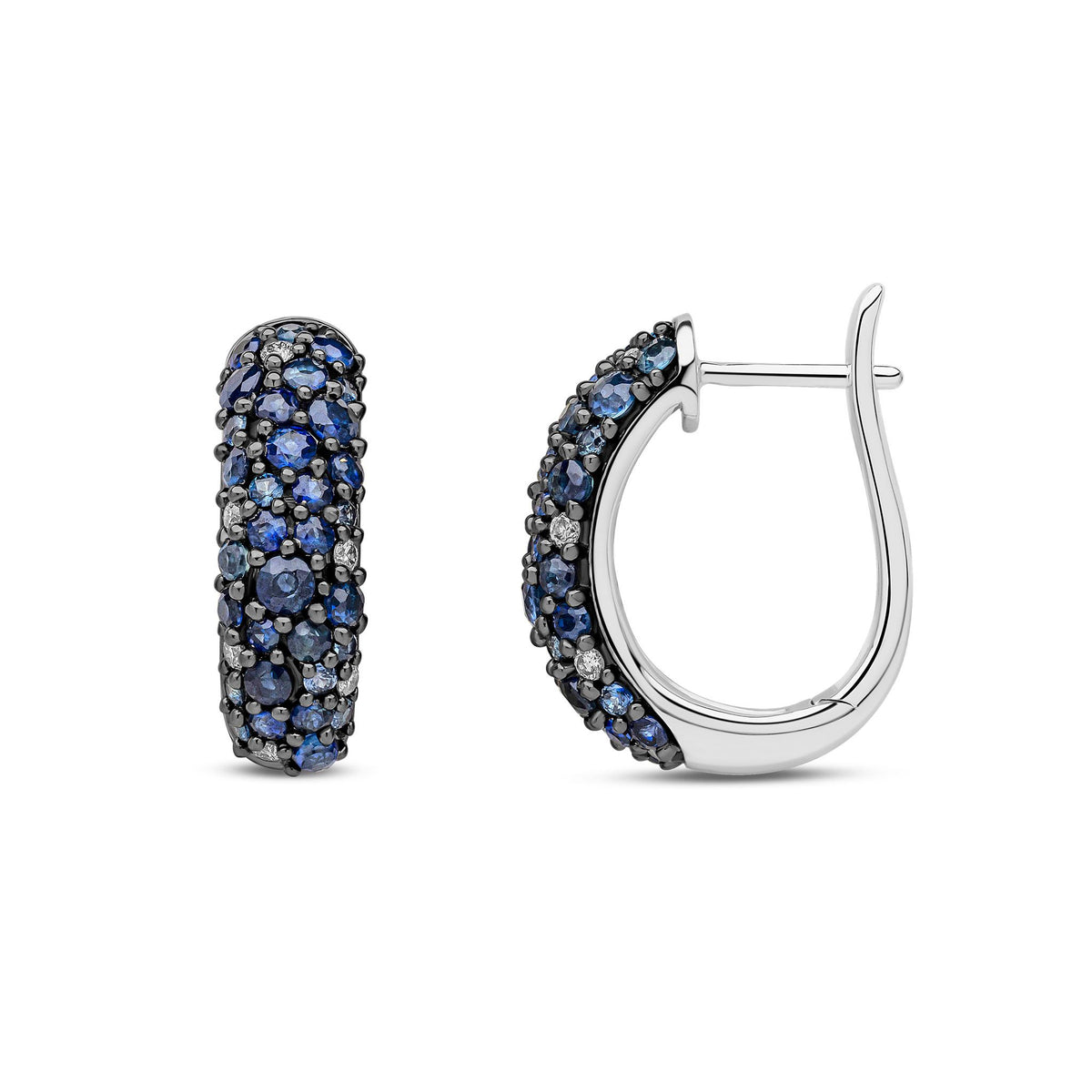 9ct White Gold Natural Sapphire and Diamond Huggie Earrings