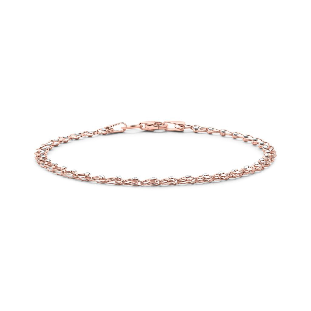 9ct Rose and White Gold Heart Bracelet