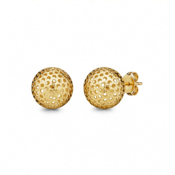 9ct Yellow Gold Lattice Ball Stud Earrings — 12.5mm