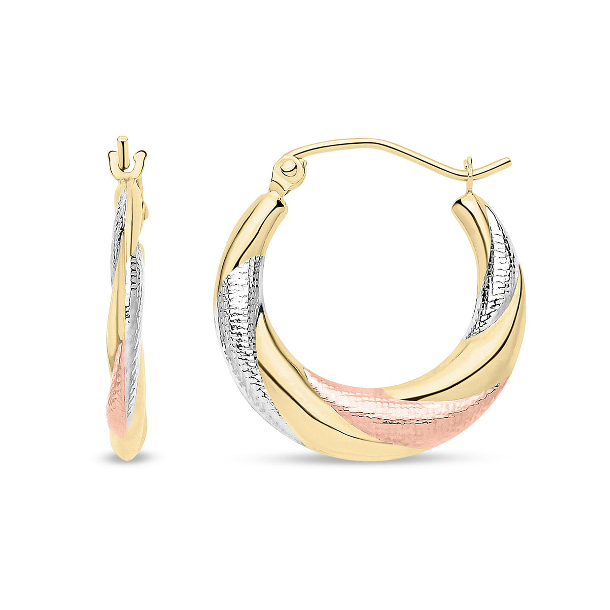 9ct Three Tone Gold Twisted Hoop Earrings — 19mm