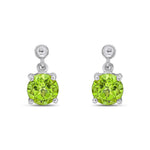 9ct White Gold Round Natural Peridot Claw Drop Earrings with Bead Top — 6mm