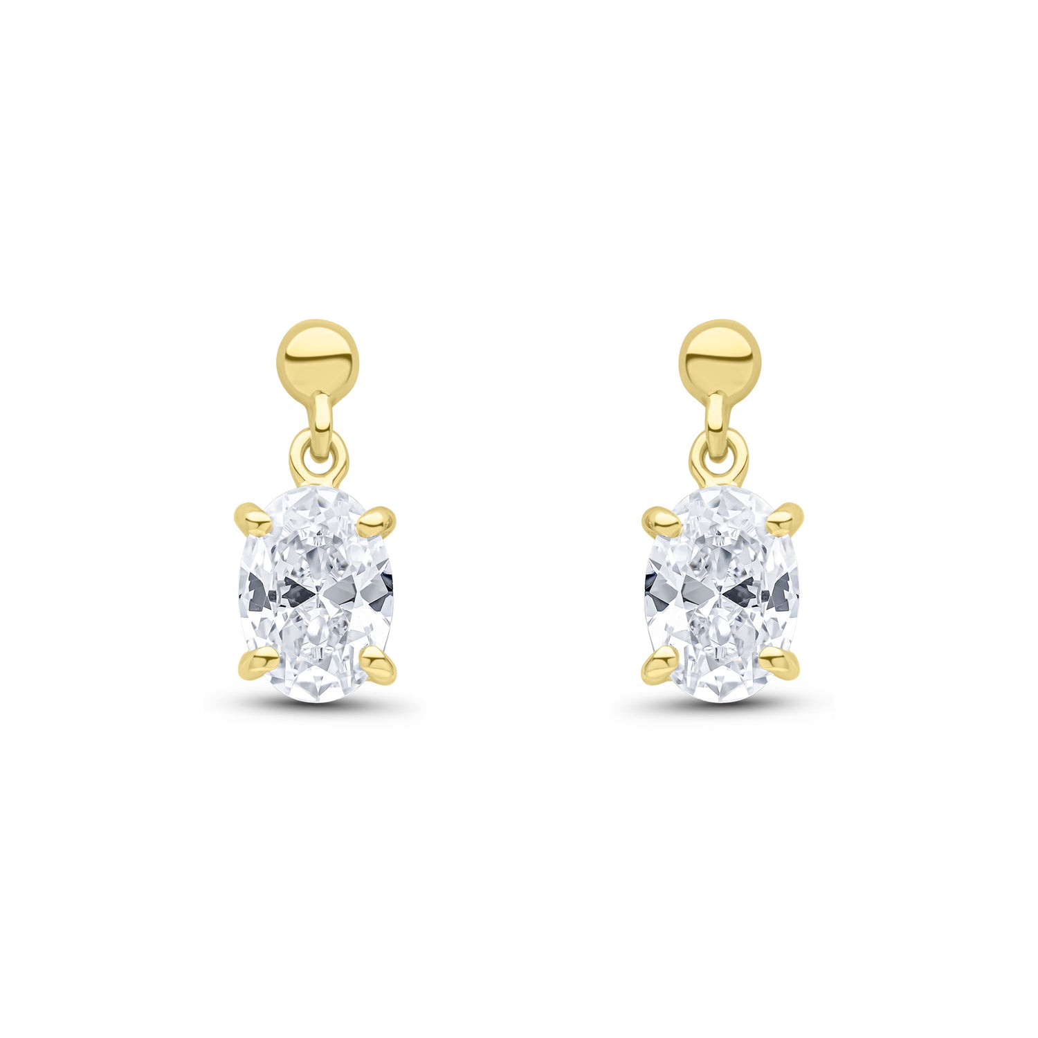 9ct Yellow Gold Oval Shaped Cubic Zirconia CZ Drop Earrings