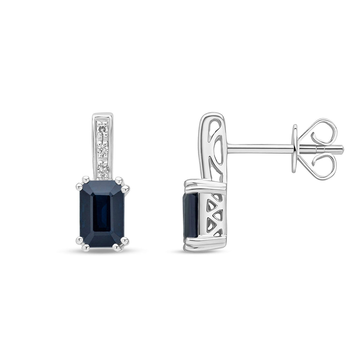 9ct White Gold Natural Sapphire and Diamond Drop Earrings