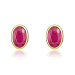 9ct Yellow Gold Oval Natural Ruby Rubover Stud Earrings — 6x4mm