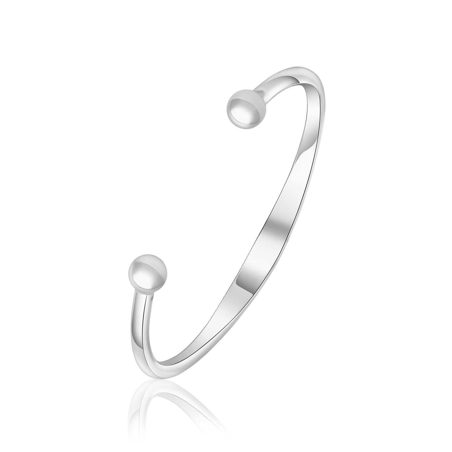 Sterling Silver Large Torque Bangle 4mm with Engraving Plate & Bead Ends