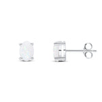 9ct White Gold Oval Natural Opal Claw Stud Earrings — 7x5mm