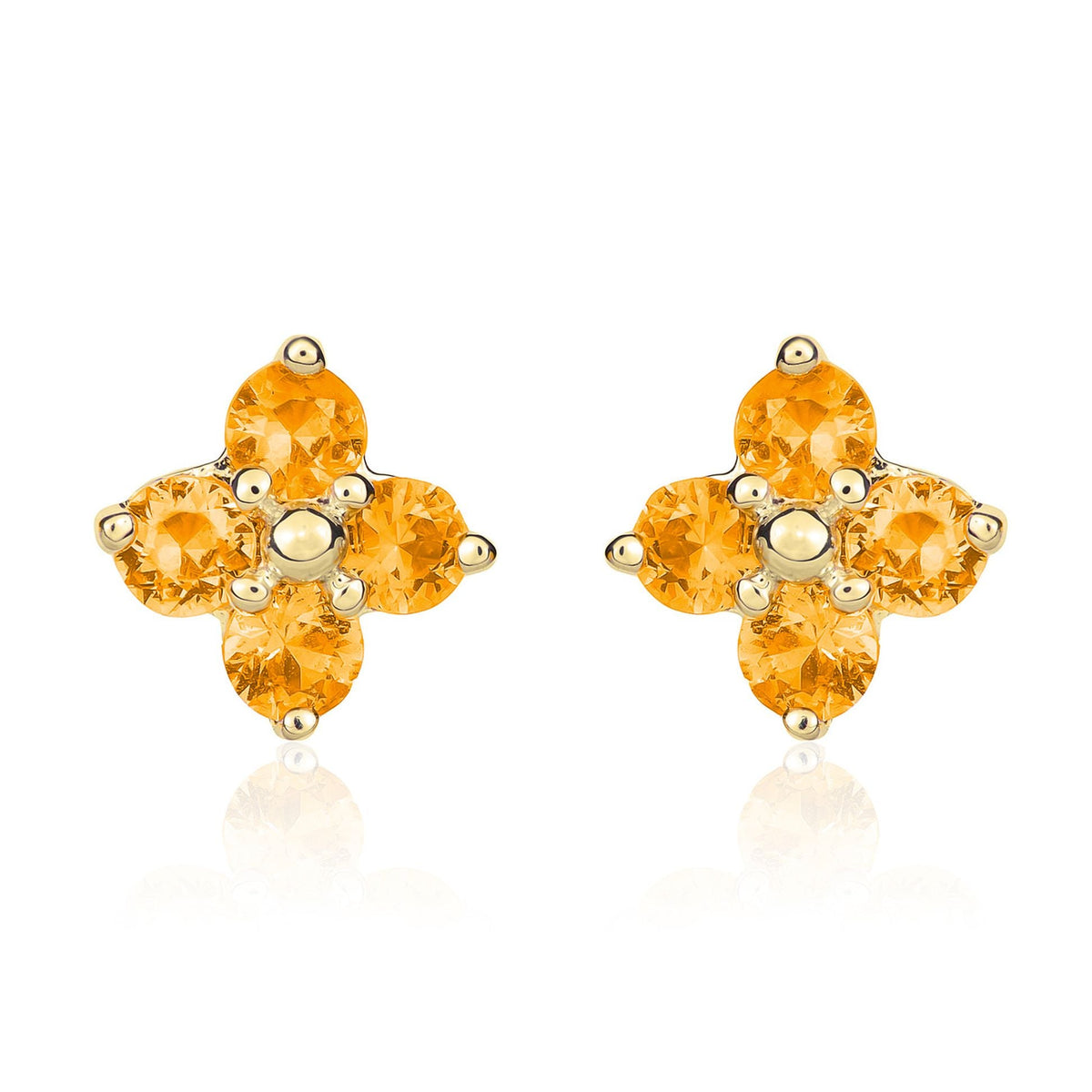 9ct Yellow Gold Round Natural Citrine Four Stone Cluster Stud Earrings