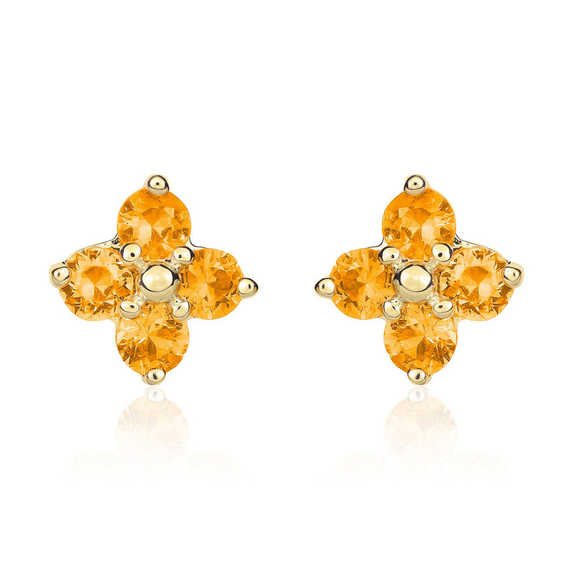 9ct Yellow Gold Round Natural Citrine Four Stone Cluster Stud Earrings