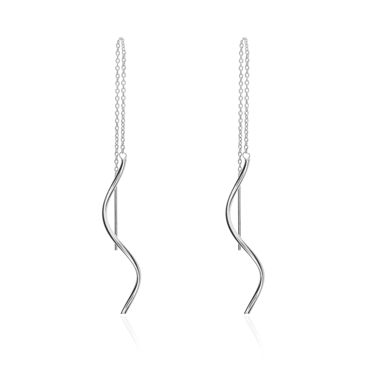 9ct White Gold Squiggle Pull-Through Drop Earrings