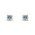 9ct Yellow Gold Square Natural Aquamarine Rubover Stud Earrings — 3mm