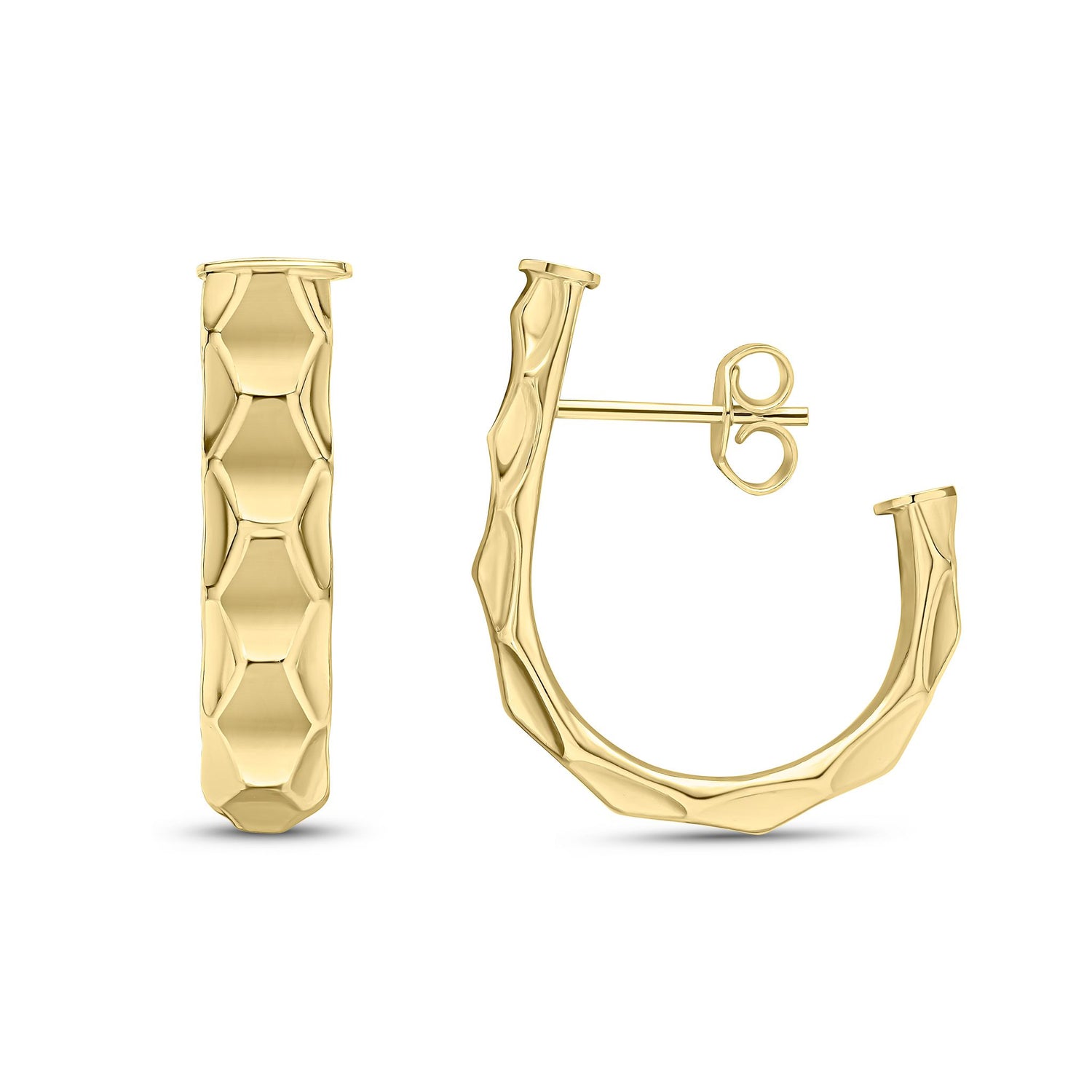 9ct Yellow Gold Faceted Semi Hoop Earrings