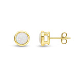 9ct Yellow Gold Round Natural Opal Rubover Stud Earrings — 6mm