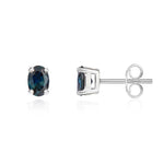 9ct White Gold Oval Natural Sapphire Claw Stud Earrings — 6x4mm