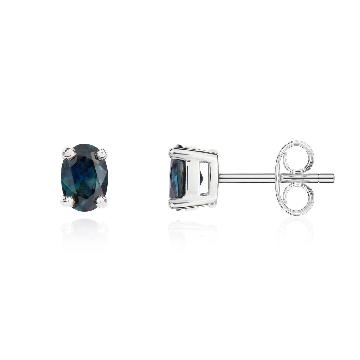 9ct White Gold Oval Natural Sapphire Claw Stud Earrings — 6x4mm