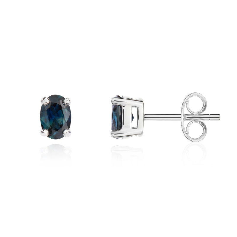 9ct White Gold Oval Natural Sapphire Claw Stud Earrings — 6x4mm