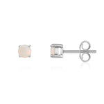 9ct White Gold Round Natural Opal Claw Stud Earrings — 4mm