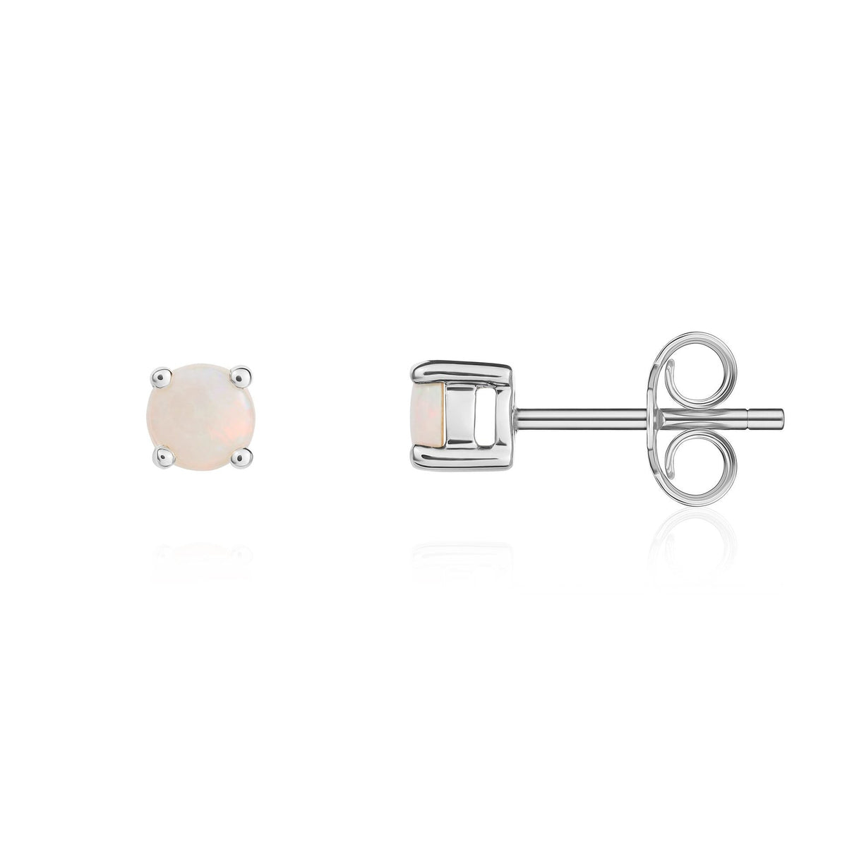 9ct White Gold Round Natural Opal Claw Stud Earrings — 4mm