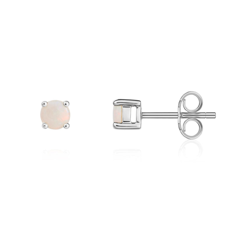9ct White Gold Round Natural Opal Claw Stud Earrings — 4mm