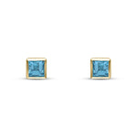 9ct Yellow Gold Square Natural Swiss Blue Topaz Rubover Stud Earrings — 3mm