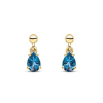 9ct Yellow Gold Pear Shaped Natural London Blue Topaz Claw Drop Earrings — 6x4mm