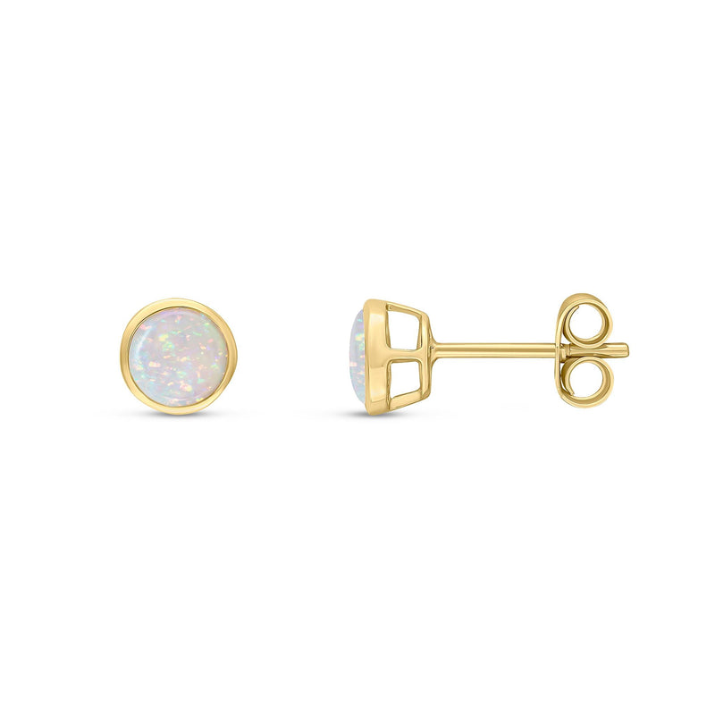 9ct Yellow Gold Round Natural Opal Rubover Stud Earrings — 5mm