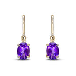 9ct Yellow Gold Oval Natural Amethyst Claw Hook Wire Drop Earrings — 7x5mm
