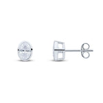 9ct White Gold Oval Cubic Zirconia CZ Rubover Stud Earrings — 6x4mm