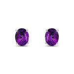 9ct White Gold Oval Natural Amethyst Claw Stud Earrings — 9x7mm