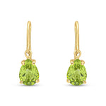 9ct Yellow Gold Pear Shaped Natural Peridot Claw Wire Hook Drop Earrings
