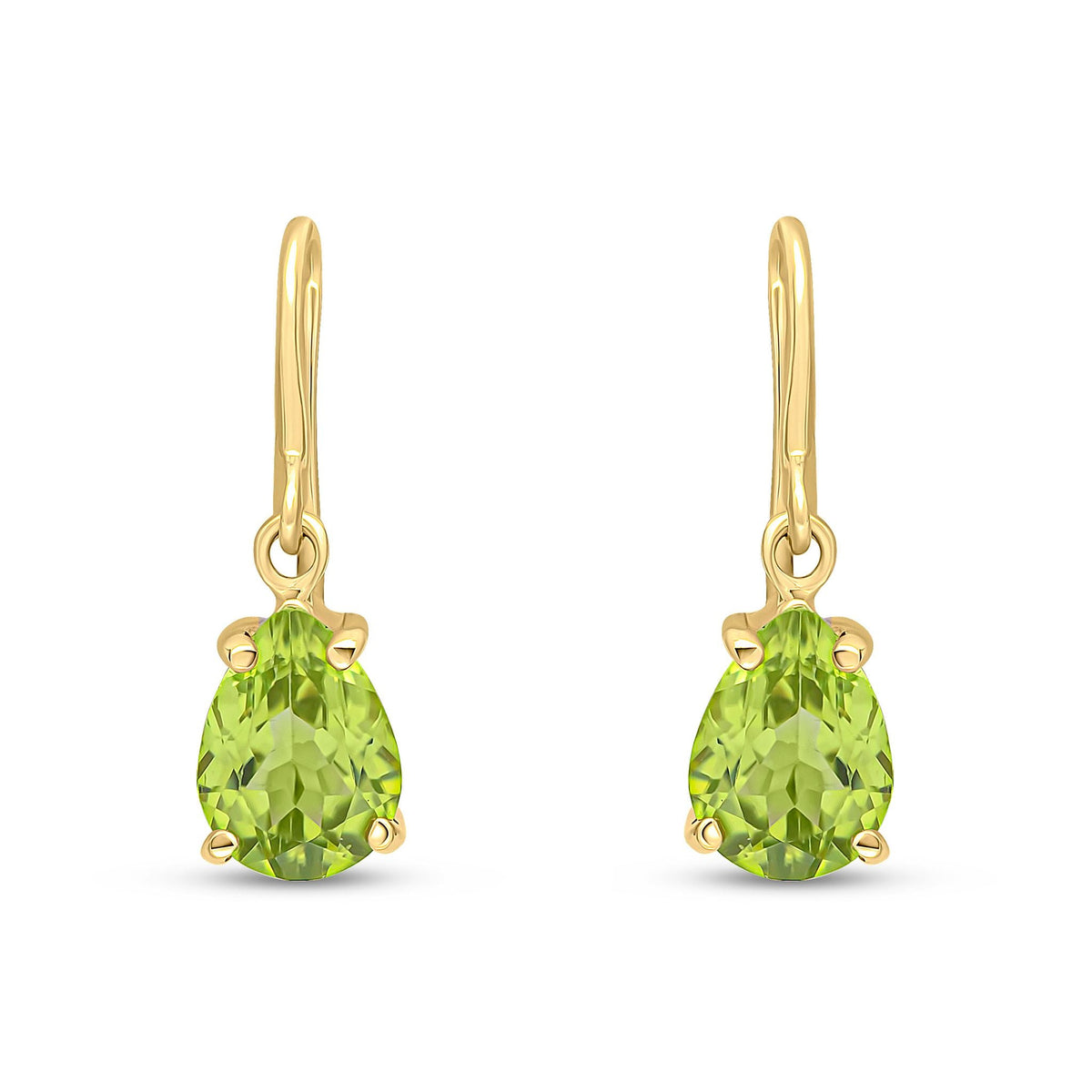9ct Yellow Gold Pear Shaped Natural Peridot Claw Wire Hook Drop Earrings