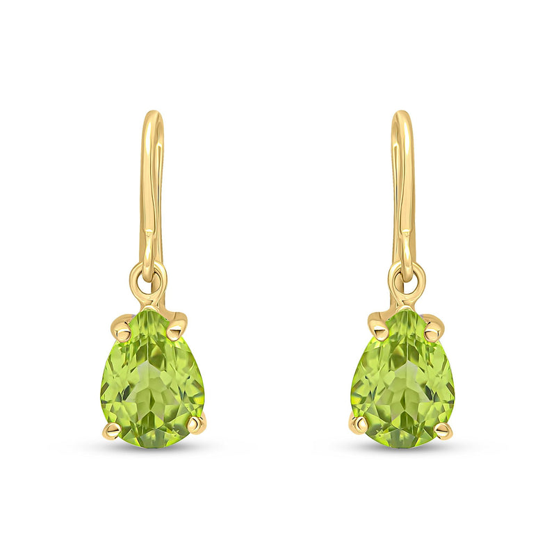 9ct Yellow Gold Pear Shaped Natural Peridot Claw Wire Hook Drop Earrings