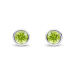 9ct White Gold Round Natural Peridot Rubover Stud Earrings — 6mm