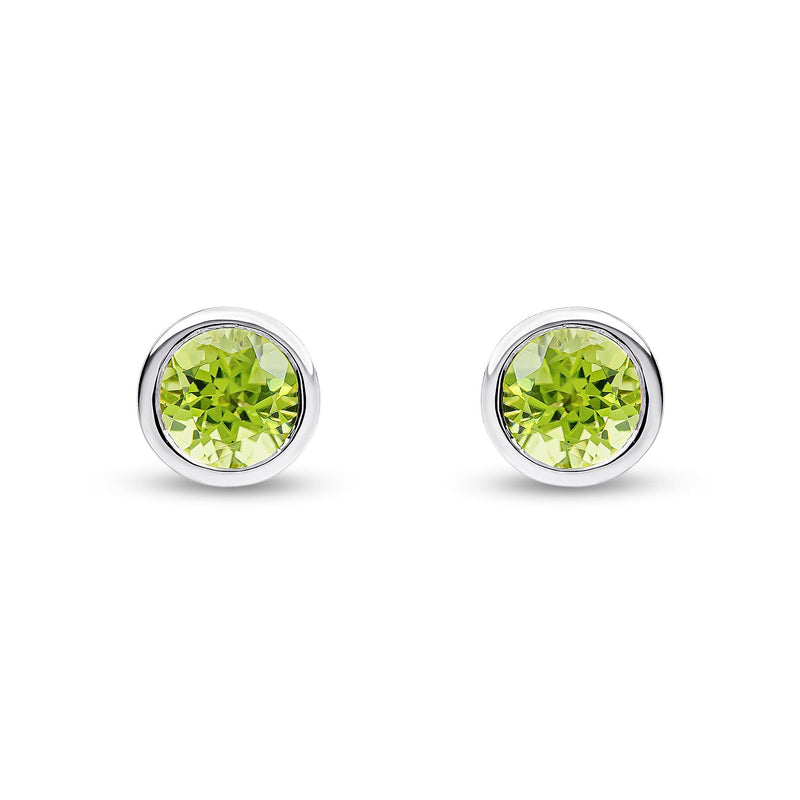 9ct White Gold Round Natural Peridot Rubover Stud Earrings — 6mm