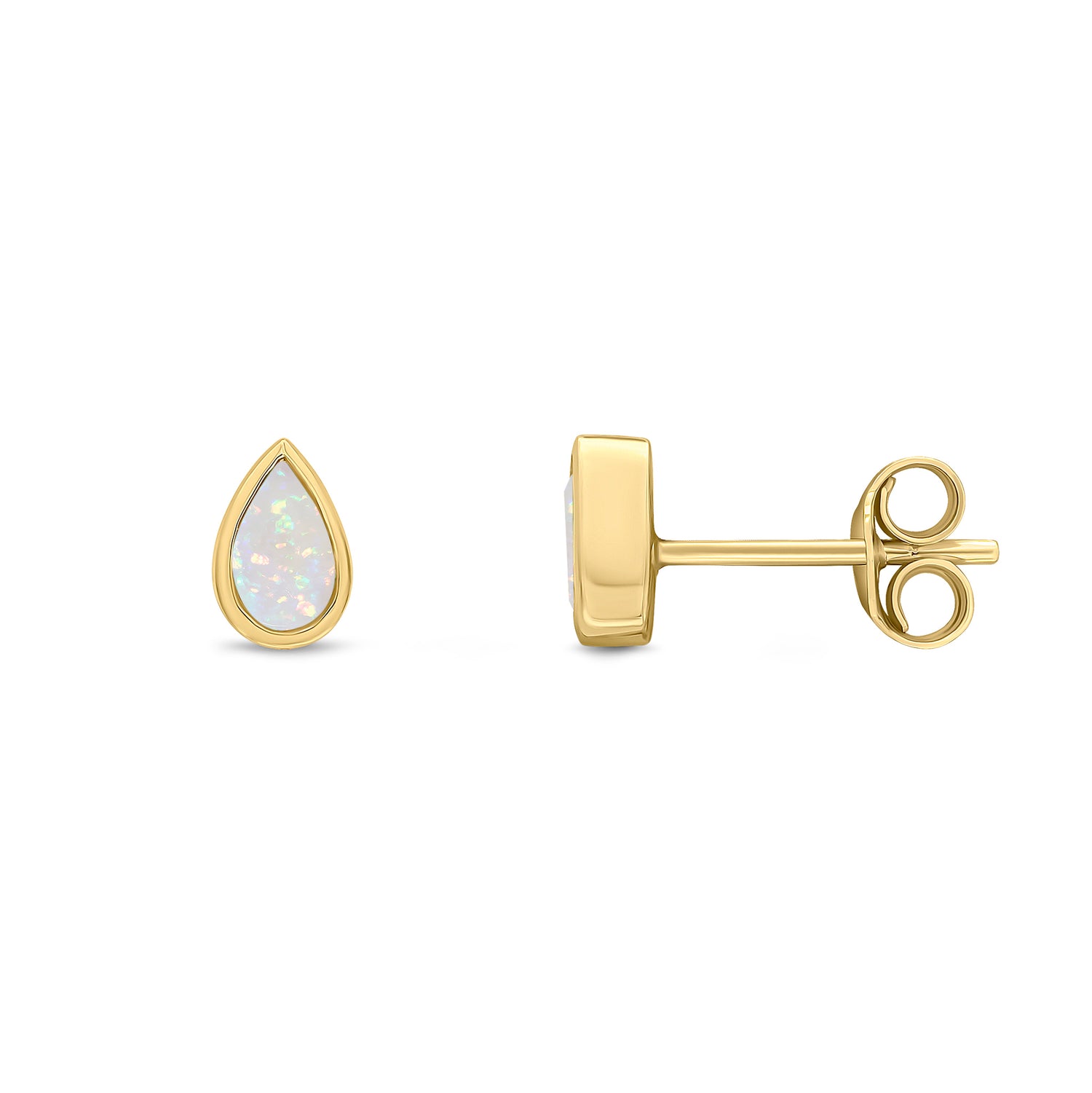 9ct Yellow Gold Pear Shaped Natural Opal Rubover Stud Earrings