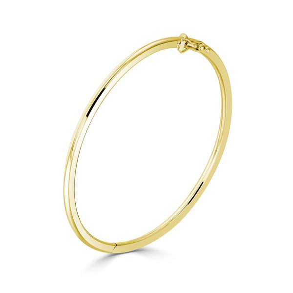 9ct Yellow Gold Round Section Polished Oval Hinged Solid Bangle