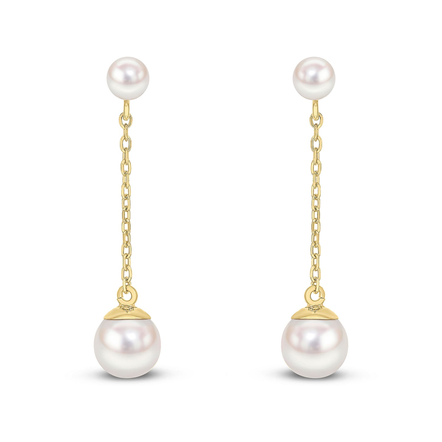 9ct Yellow Gold Natural Freshwater Pearl Chain Drop Earrings