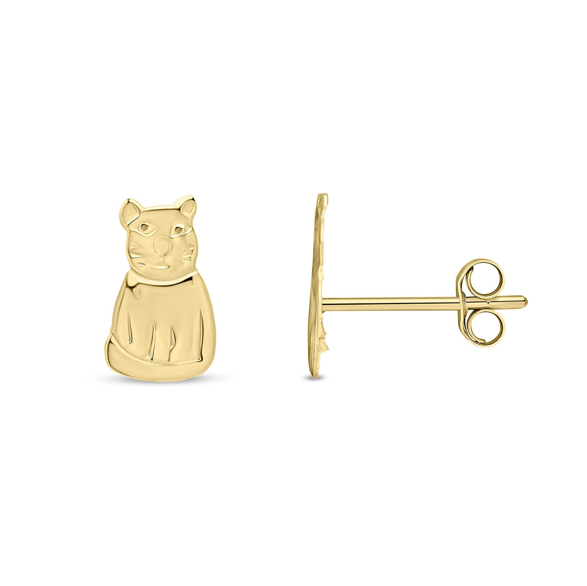9ct Yellow Gold Cat Stud Earrings