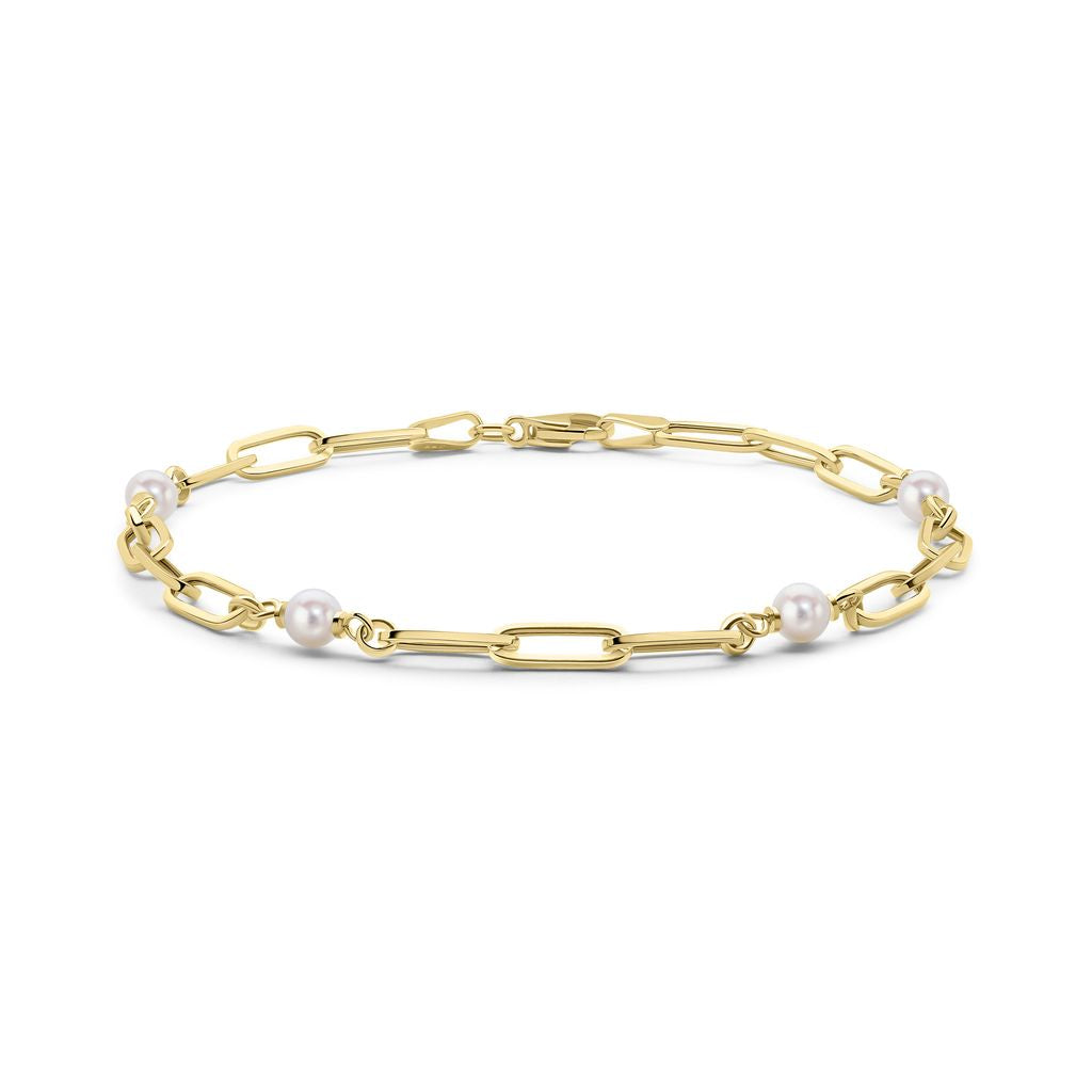 9ct Yellow Gold Natural Pearl and Paperclip Link Bracelet