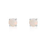 9ct White Gold Round Natural Opal Claw Stud Earrings — 4mm