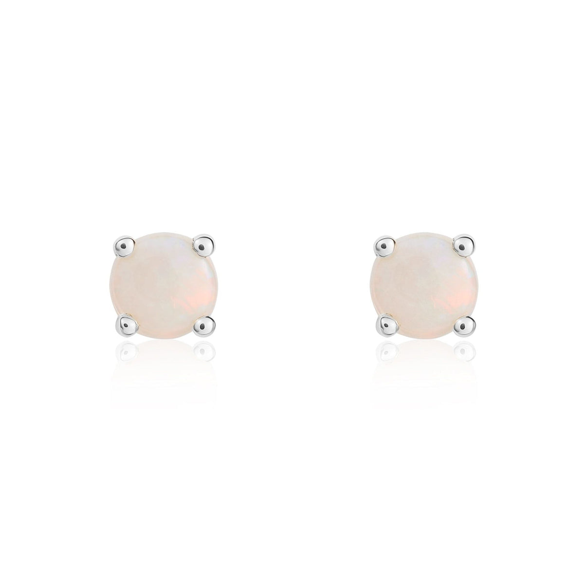 9ct White Gold Round Natural Opal Claw Stud Earrings — 4mm