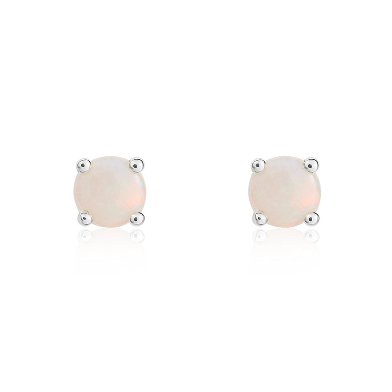 9ct White Gold Round Natural Opal Claw Stud Earrings — 4mm