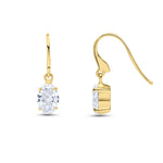 9ct Yellow Gold Oval Cubic Zirconia CZ Claw Hook Wire Drop Earrings — 7x5mm