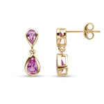 9ct Yellow Gold Pear Shaped Natural Pink Sapphire Two Stone Rubover Drop Earrings