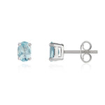 9ct White Gold Oval Natural Aquamarine Claw Stud Earrings — 6x4mm